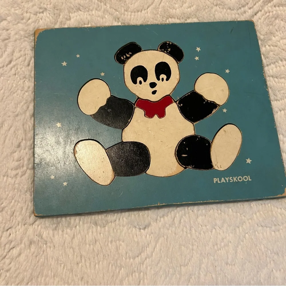 Playskool Vintage Kids Puzzle Set Panda Bear & Boy Ride a Cockhorse Horse Kid